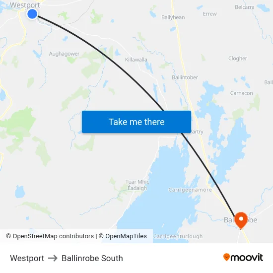 Westport to Ballinrobe South map