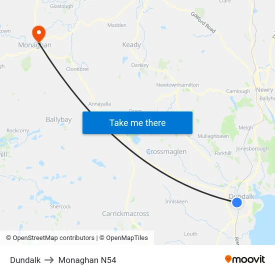 Dundalk to Monaghan N54 map