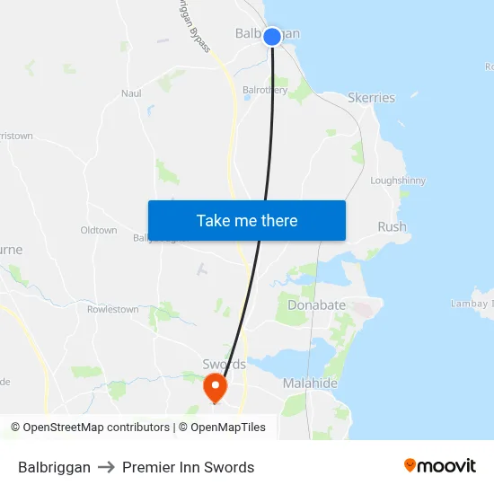 Balbriggan to Premier Inn Swords map