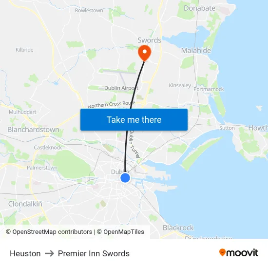 Heuston to Premier Inn Swords map
