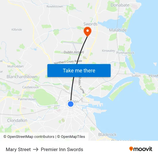Mary Street to Premier Inn Swords map