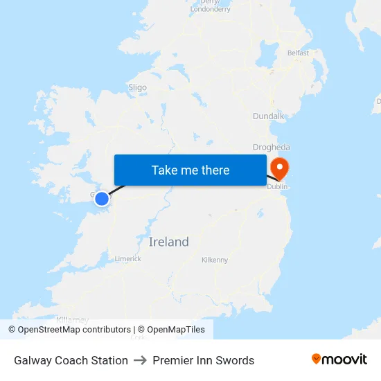 Galway Coach Station to Premier Inn Swords map
