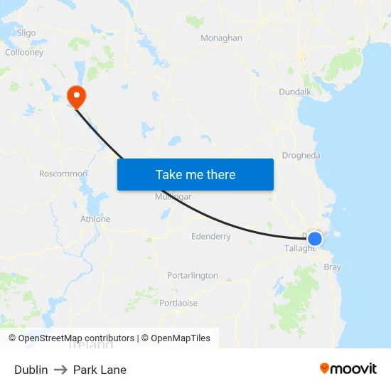 Dublin to Park Lane map