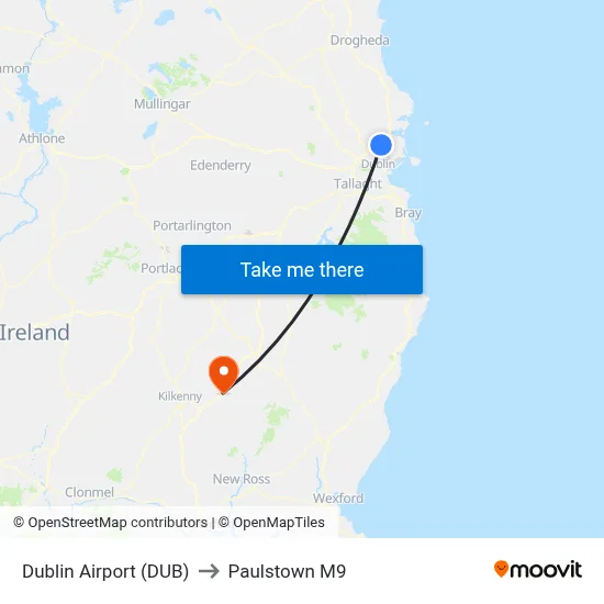Dublin Airport (DUB) to Paulstown M9 map