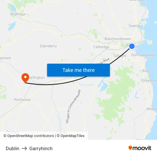 Dublin to Garryhinch map