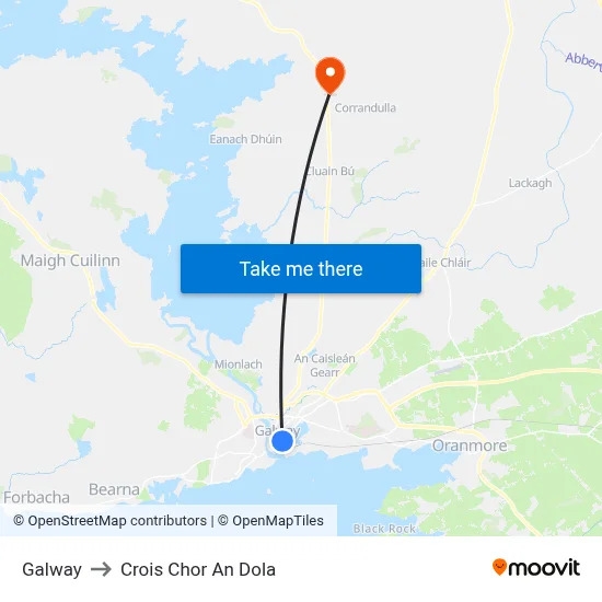 Galway to Crois Chor An Dola map