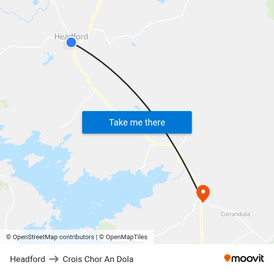 Headford to Crois Chor An Dola map