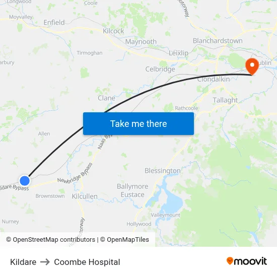 Kildare to Coombe Hospital map