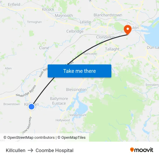 Killcullen to Coombe Hospital map