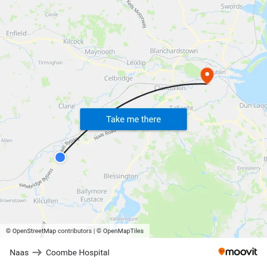 Naas to Coombe Hospital map