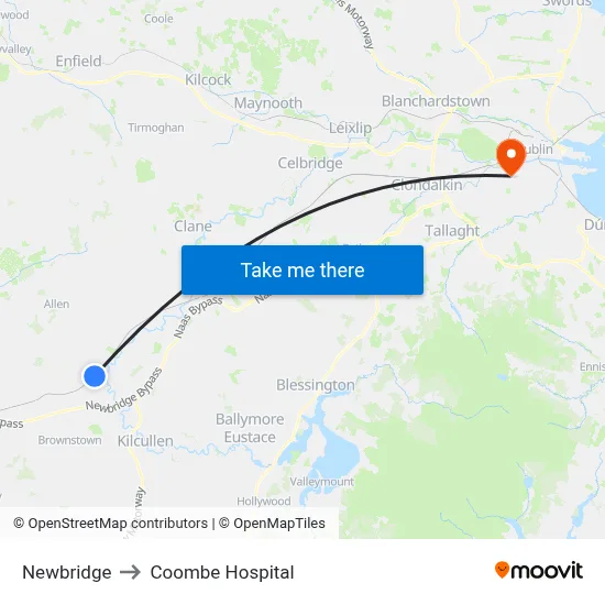 Newbridge to Coombe Hospital map