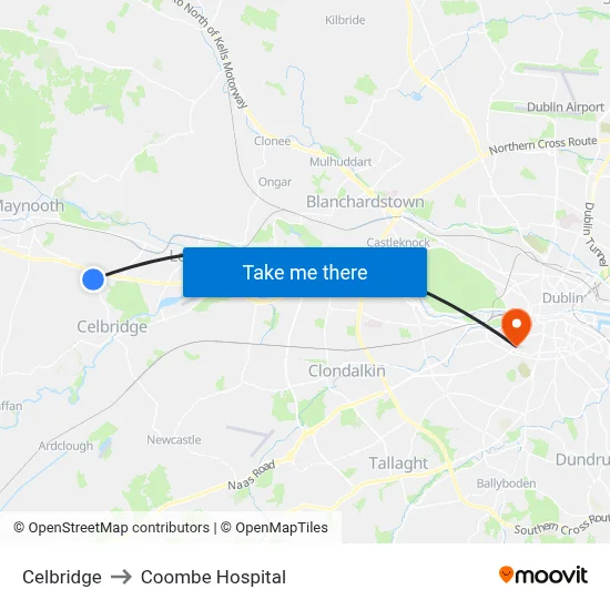 Celbridge to Coombe Hospital map