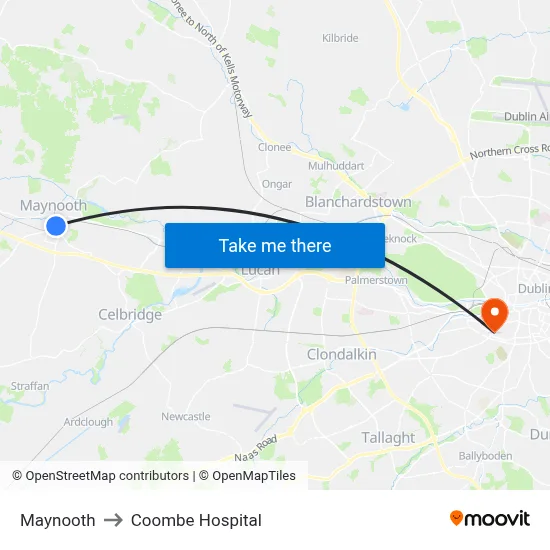 Maynooth to Coombe Hospital map