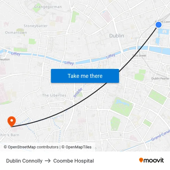Dublin Connolly to Coombe Hospital map