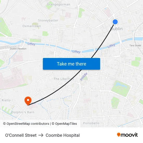 O'Connell Street to Coombe Hospital map