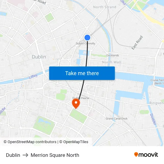 Dublin to Merrion Square North map