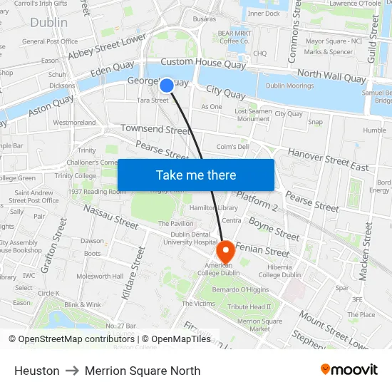 Heuston to Merrion Square North map