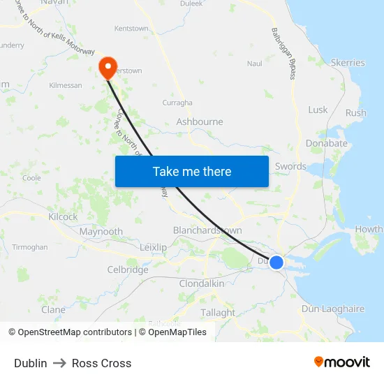 Dublin to Ross Cross map
