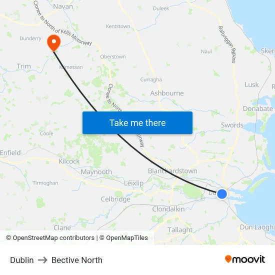 Dublin to Bective North map