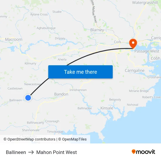 Ballineen to Mahon Point West map