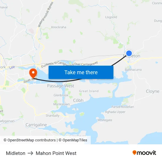 Midleton to Mahon Point West map