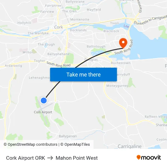 Cork Airport ORK to Mahon Point West map