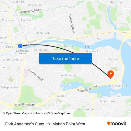 Cork Anderson's Quay to Mahon Point West map
