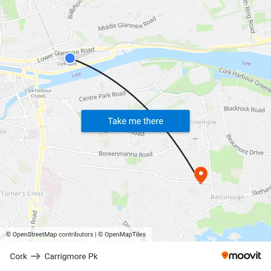 Cork to Carrigmore Pk map
