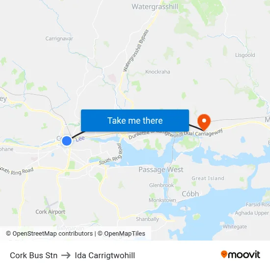 Cork Bus Stn to Ida Carrigtwohill map