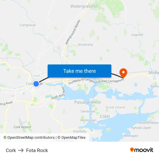 Cork to Fota Rock map