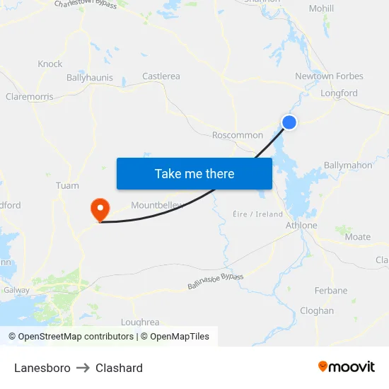 Lanesboro to Clashard map