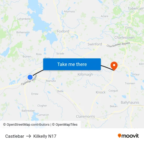 Castlebar to Kilkelly N17 map