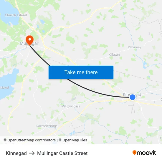Kinnegad to Mullingar Castle Street map