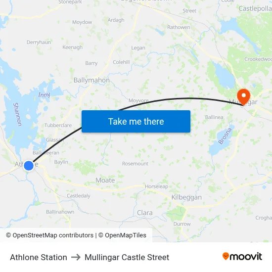 Athlone Station to Mullingar Castle Street map