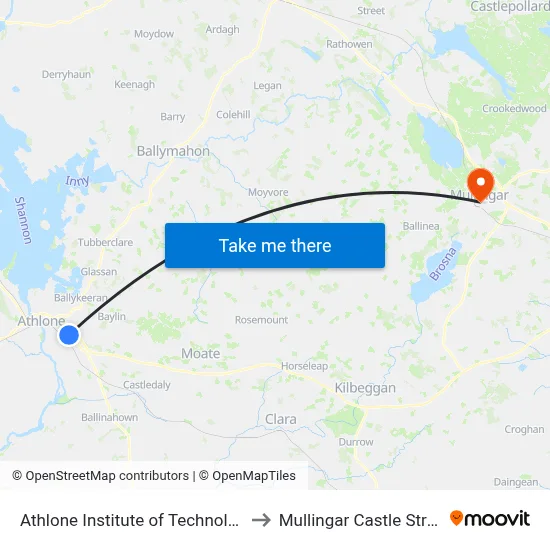Athlone Institute of Technology to Mullingar Castle Street map