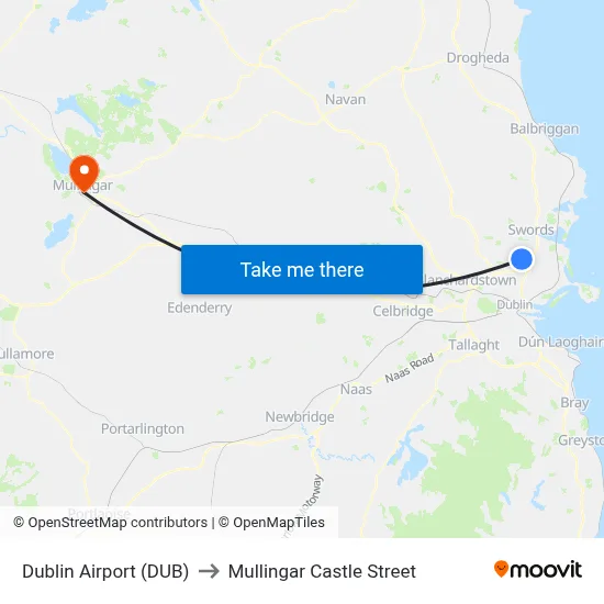 Dublin Airport (DUB) to Mullingar Castle Street map