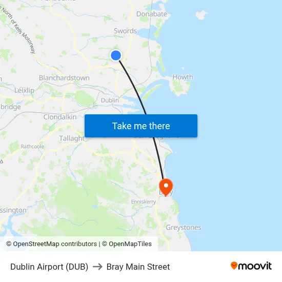 Dublin Airport (DUB) to Bray Main Street map