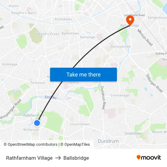 Rathfarnham Village to Ballsbridge map