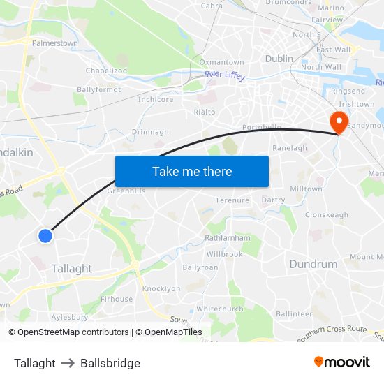 Tallaght to Ballsbridge map