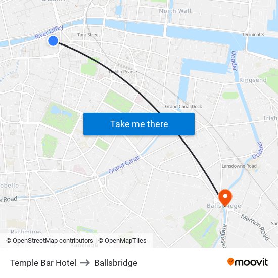 Temple Bar Hotel to Ballsbridge with public transportation