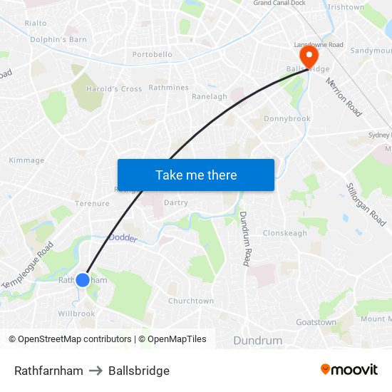 Rathfarnham to Ballsbridge map