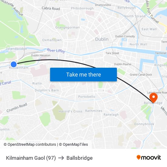 Kilmainham Gaol (97) to Ballsbridge map