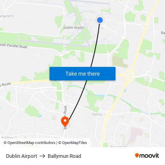 Dublin Airport to Ballymun Road map
