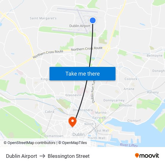 Dublin Airport to Blessington Street map