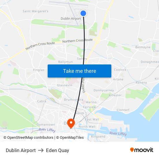 Dublin Airport to Eden Quay map