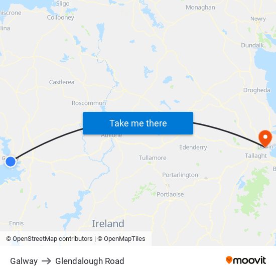 Galway to Glendalough Road map