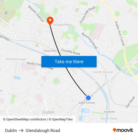 Dublin to Glendalough Road map