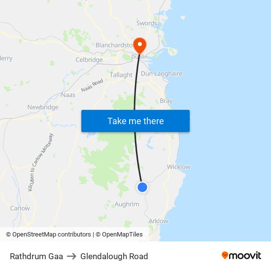 Rathdrum Gaa to Glendalough Road map