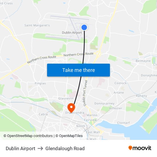 Dublin Airport to Glendalough Road map