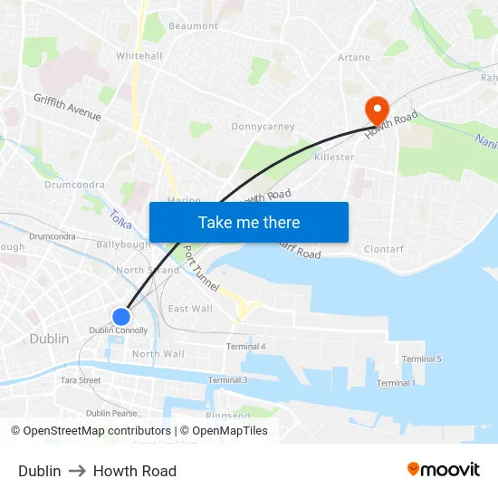 Dublin to Howth Road map